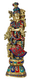 Whitewhale Brass Radha Statue Big Large Size, Big Large Size Brass Goddess Radha Idol with Stone Work, Indian Lady Sculpture - 29 Inches