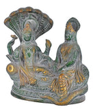 White Whale Lord Vishnu with Lakshmi Rest Upon Shesha Naag Brass Statue Religious Strength Sculpture Idol
