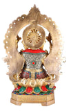 White Whale Lord Ganesh Murti Ganesha Idol Ganpati Brass Statue with Multicolor Stone Work for Home Decoration Showpiece