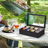 White Whale Tea Storage Chest Adjustable 8 Compartment Tea Bags Organizer Container Tea Box with Glass Window
