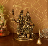 White Whale Brass Shiv Parivar Statue, Big Brass Shiva Family Statue, Shiva-Parvati Idol with Baby Ganesh & Murugan Kartikeya, Siva Pariwar