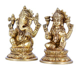 White Whale Brass Hindu God Lord Ganesha and Lakshmi Bhagwan Lord Ganesha and Lakshmi Idol Statue Murti.