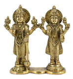 White Whale Brass Lord Vishnu and Lakshmi Statue Idol Murti for Home Decor