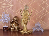 White Whale Hindu Goddess Maa Laxmi Idol Brass Statue Standing in Loltus Lakshmi for Temple Puja Home Decor Murti Office Gift Item Showpiece