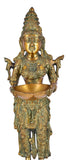 White Whale Brass Deeplaxmi Statue/Hand Carved Religious Standing Goddess Lakshmi/Diwali Oil Lamp Laxmi/Diya Holding Lady/Temple Decor Art