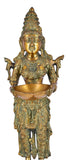 White Whale Brass Deeplaxmi Statue/Hand Carved Religious Standing Goddess Lakshmi/Diwali Oil Lamp Laxmi/Diya Holding Lady/Temple Decor Art