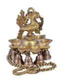 White Whale Brass Ornate Hanging Peacock Diya with Bells Home Decor Diwali