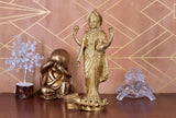 White Whale Hindu Goddess Maa Laxmi Idol Brass Statue Standing in Loltus Lakshmi for Temple Puja Home Decor Murti Office Gift Item Showpiece