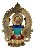White Whale Lord Ganesh Murti Ganesha Idol Ganpati Brass Statue with Multicolor Stone Work for Home Decoration Showpiece
