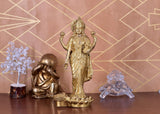 White Whale Hindu Goddess Maa Laxmi Idol Brass Statue Standing in Loltus Lakshmi for Temple Puja Home Decor Murti Office Gift Item Showpiece