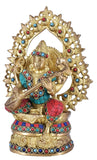 White Whale Maa Saraswati Brass Statue Religious Goddess Sculpture Idol Home Décor