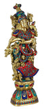 Whitewhale Brass Radha Statue Big Large Size, Big Large Size Brass Goddess Radha Idol with Stone Work, Indian Lady Sculpture - 29 Inches