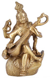 White Whale Maa Saraswati Brass Statue Religious Goddess Sculpture Idol Home Decor