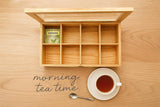 White Whale Tea Box Storage Natural Tea Chest Tea Bag Holder Glass Window with An Antique Brass Little Spoon.