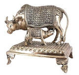 White Whale Large Gold Elegant Kamdhenu Cow and Calf Brass Statue Spiritual Showpiece