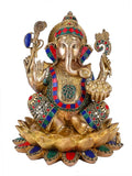 White Whale Brass Lord Mangalkari Ganesha Sitting On Lotus Bhagwan Idol Ganesha Statue Ganpati Murti Home Decor