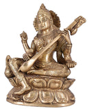 White Whale Maa Saraswati Brass Statue Religious Goddess Sculpture Idol Home Décor