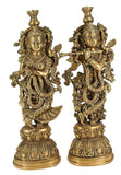 White Whale Brass Lord Radha Krishna Couple Bhagwan Large Statue Sculpture Turquoise Murti for Home Decor Pooja Temple - 21 Inch