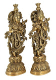 White Whale Brass Lord Radha Krishna Couple Bhagwan Large Statue Sculpture Turquoise Murti for Home Decor Pooja Temple - 21 Inch