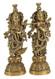 White Whale Brass Lord Radha Krishna Couple Bhagwan Large Statue Sculpture Turquoise Murti for Home Decor Pooja Temple - 21 Inch