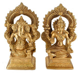 White Whale Brass Hindu God Lord Ganesha and Lakshmi Bhagwan Lord Ganesha and Lakshmi Idol Statue Murti