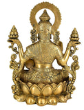 White Whale Hindu Goddess Maa Laxmi Idol Brass Statue Standing in Loltus Lakshmi for Temple Puja Home Decor Murti Office Gift Item Showpiece
