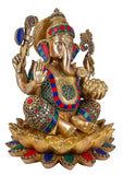 White Whale Brass Lord Mangalkari Ganesha Sitting On Lotus Bhagwan Idol Ganesha Statue Ganpati Murti Home Decor