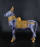 White Whale Brass Mighty Shivanandi Bull with Bells in Matte Black and Royal Gold Finish