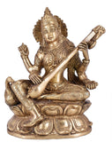 White Whale Maa Saraswati Brass Statue Religious Goddess Sculpture Idol Home Décor