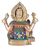 White Whale Lord Ganesh Murti Ganesha Idol Ganpati Brass Statue with Multicolor Stone Work for Home Decoration Showpiece