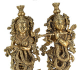 White Whale Brass Lord Radha Krishna Couple Bhagwan Large Statue Sculpture Turquoise Murti for Home Decor Pooja Temple - 21 Inch