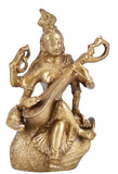 White Whale Maa Saraswati Brass Statue Religious Goddess Sculpture Idol Home Decor