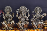 White Whale Superfine Brass Hindu God Ganesha and Goddess Laxmi Saraswati Idol Statue Murti Home Office Temple Pooja Puja Decorative Showpiece Diwali Gift
