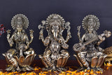 White Whale Superfine Brass Hindu God Ganesha and Goddess Laxmi Saraswati Idol Statue Murti Home Office Temple Pooja Puja Decorative Showpiece Diwali Gift