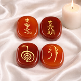 White Whale  4 pcs Engraved Chakra Stones Palm Stone Reiki Balancing