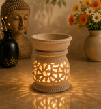 White Whale Carved Essential Oil Diffuser with Tea Light Holder for Aromatherapy -Artisan Handcarved Soapstone
