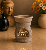 White Whale Carved Essential Oil Diffuser with Tea Light Holder for Aromatherapy -Artisan Handcarved Soapstone