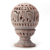 White Whale Natural Soapstone Marble Oval-Shaped Tea Light/Candle/Votive Holder/Oil Burner with Stand and Intricate Carved Foliage Mesh Work Pattern on All Sides