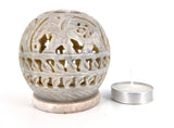 White Whale Hand Carved Soapstone Tealight Candle Holder with Elephant Shaped Carving Work Handmade Tea Light Holders