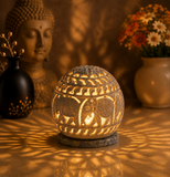 White Whale Hand Carved Soapstone Tealight Candle Holder with Elephant Shaped Carving Work Handmade Tea Light Holders