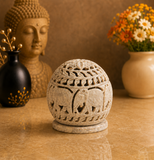 White Whale Hand Carved Soapstone Tealight Candle Holder with Elephant Shaped Carving Work Handmade Tea Light Holders