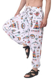 Whitewhale Mens Cotton Printed Harem Pants Pockets Yoga Trousers Hippie