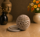 White Whale Hand Carved Soapstone Tealight Candle Holder with Floral Shaped Carving Work Handmade Tea Light Holders