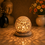 White Whale Hand Carved Soapstone Tealight Candle Holder with Floral Shaped Carving Work Handmade Tea Light Holders