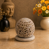 White Whale Hand Carved Soapstone Tealight Candle Holder with Floral Shaped Carving Work Handmade Tea Light Holders