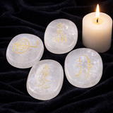 White Whale  4 pcs Engraved Chakra Stones Palm Stone Reiki Balancing