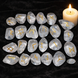 White Whale Rune Stones Tumbled Engraved Lettering Crystal Set Healing Chakra Reiki