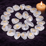 White Whale Rune Stones Tumbled Engraved Lettering Crystal Set Healing Chakra Reiki