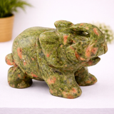Whitewhale Healing Crystal Guardian Unakite Elephant Pocket Stone Figurines Carved Gemstone