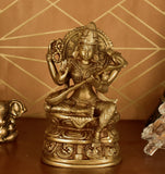 White Whale Maa Saraswati Brass Statue Religious Goddess Sculpture Idol
